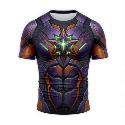 Koriandr Starfire Superhero Mecha Core Precision Curves Purple Black Short Sleeve Compression Shirt