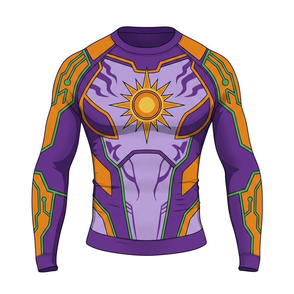 Koriandr Teen Titans Starfire Superhero Tamaran Royalty Luminescent Traces Plum Gold Long Sleeve Compression Shirt