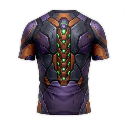 Koriandr Starfire Superhero Mecha Core Precision Curves Purple Black Short Sleeve Compression Shirt