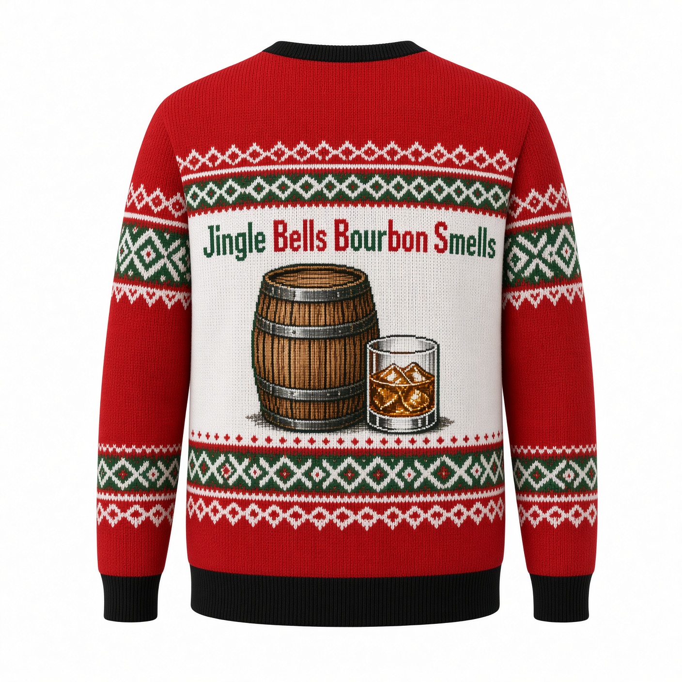 [popular-sweater:PX-01-01:back] Jingle Bells Bourbon Smells Ugly Christmas Sweatshirt - Back view
