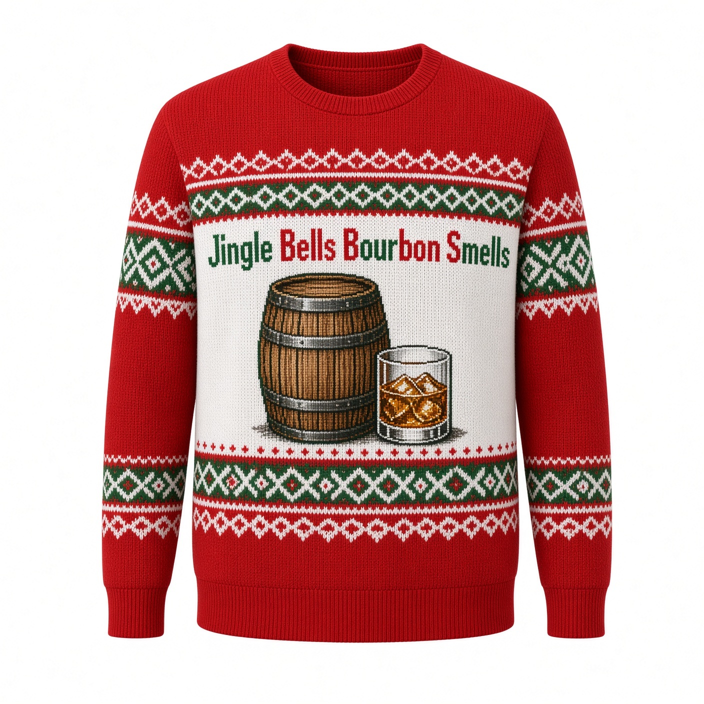 [popular-sweater:PX-01-01:front] Jingle Bells Bourbon Smells Ugly Christmas Sweatshirt - Front view