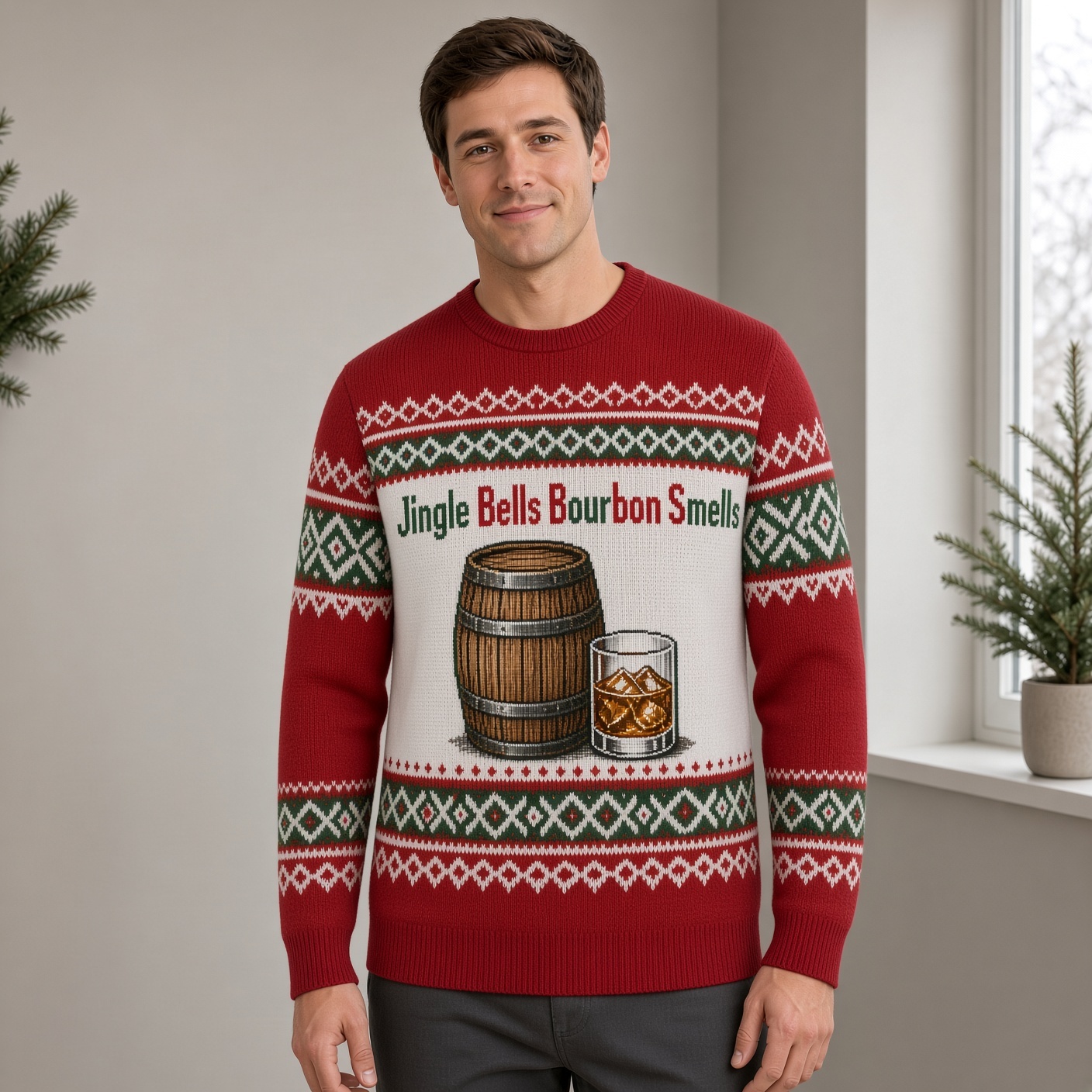 [popular-sweater:PX-01-01:male] Jingle Bells Bourbon Smells Ugly Christmas Sweatshirt - Male view