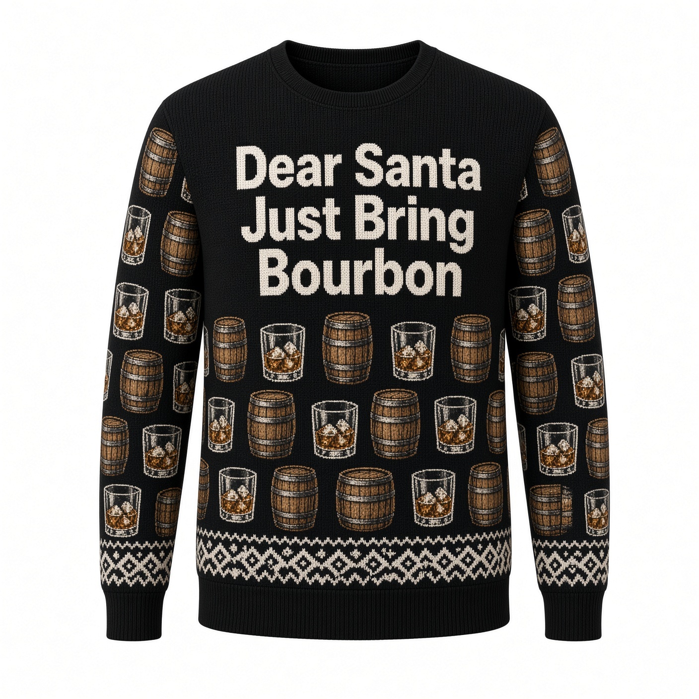 [popular-sweater:PX-01-02:front] Dear Santa Just Bring Bourbon Ugly Christmas Sweatshirt - Front view