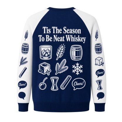 [popular-sweater:PX-01-03:back] Tis The Season To Be Neat Whiskey Ugly Christmas Sweatshirt - Back view