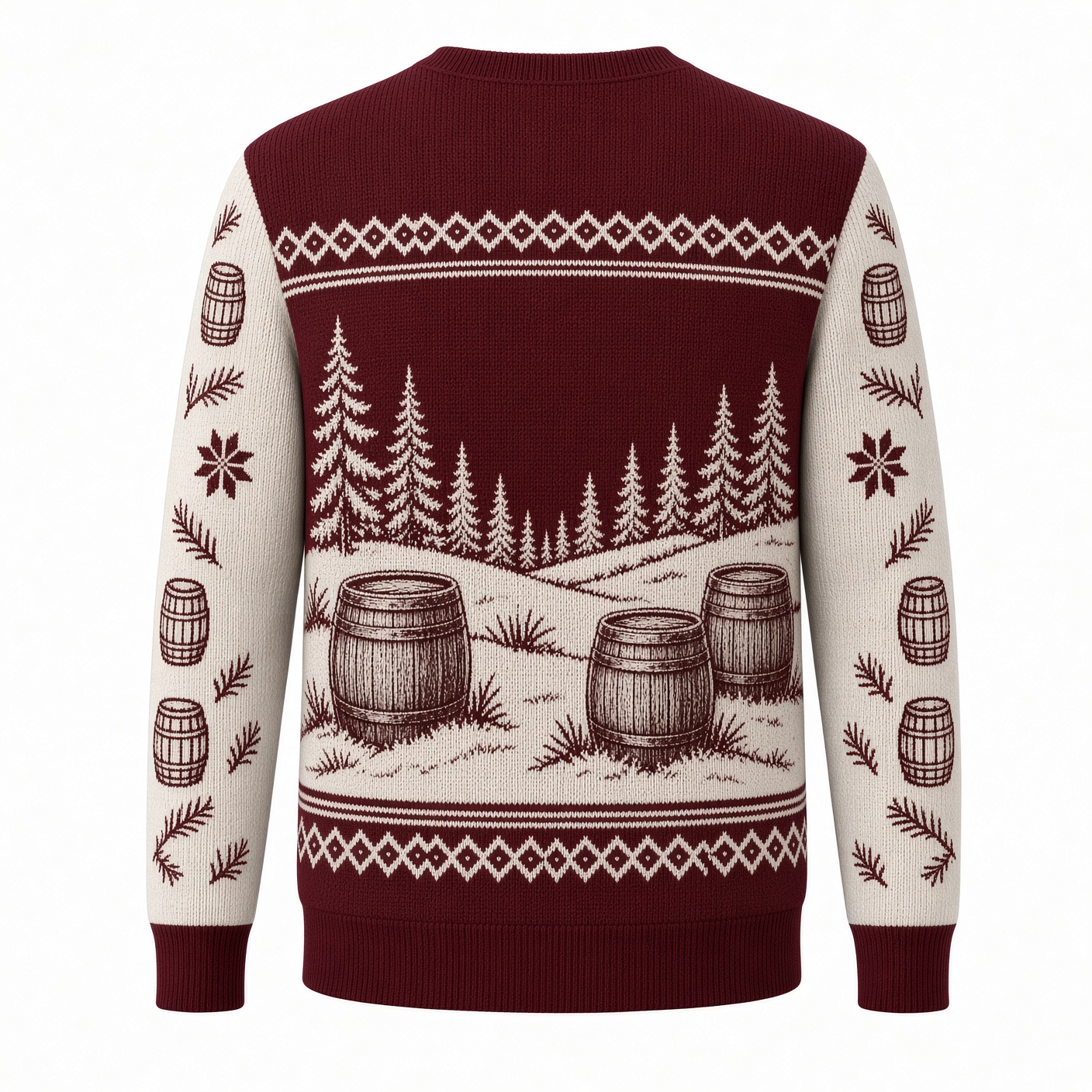 [popular-sweater:PX-01-04:back] Oak Barrel Bourbon Christmas Ugly Christmas Sweatshirt - Back view