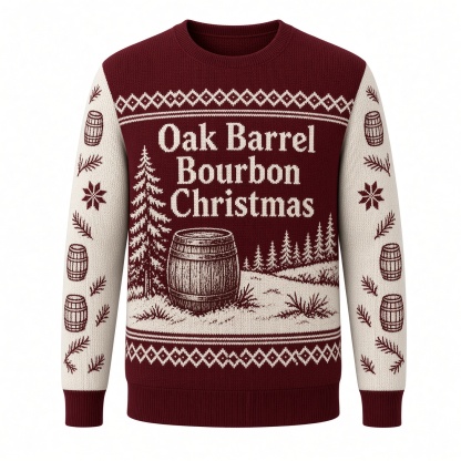 [popular-sweater:PX-01-04:front] Oak Barrel Bourbon Christmas Ugly Christmas Sweatshirt - Front view