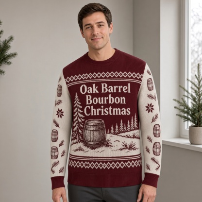 [popular-sweater:PX-01-04:male] Oak Barrel Bourbon Christmas Ugly Christmas Sweatshirt - Male view
