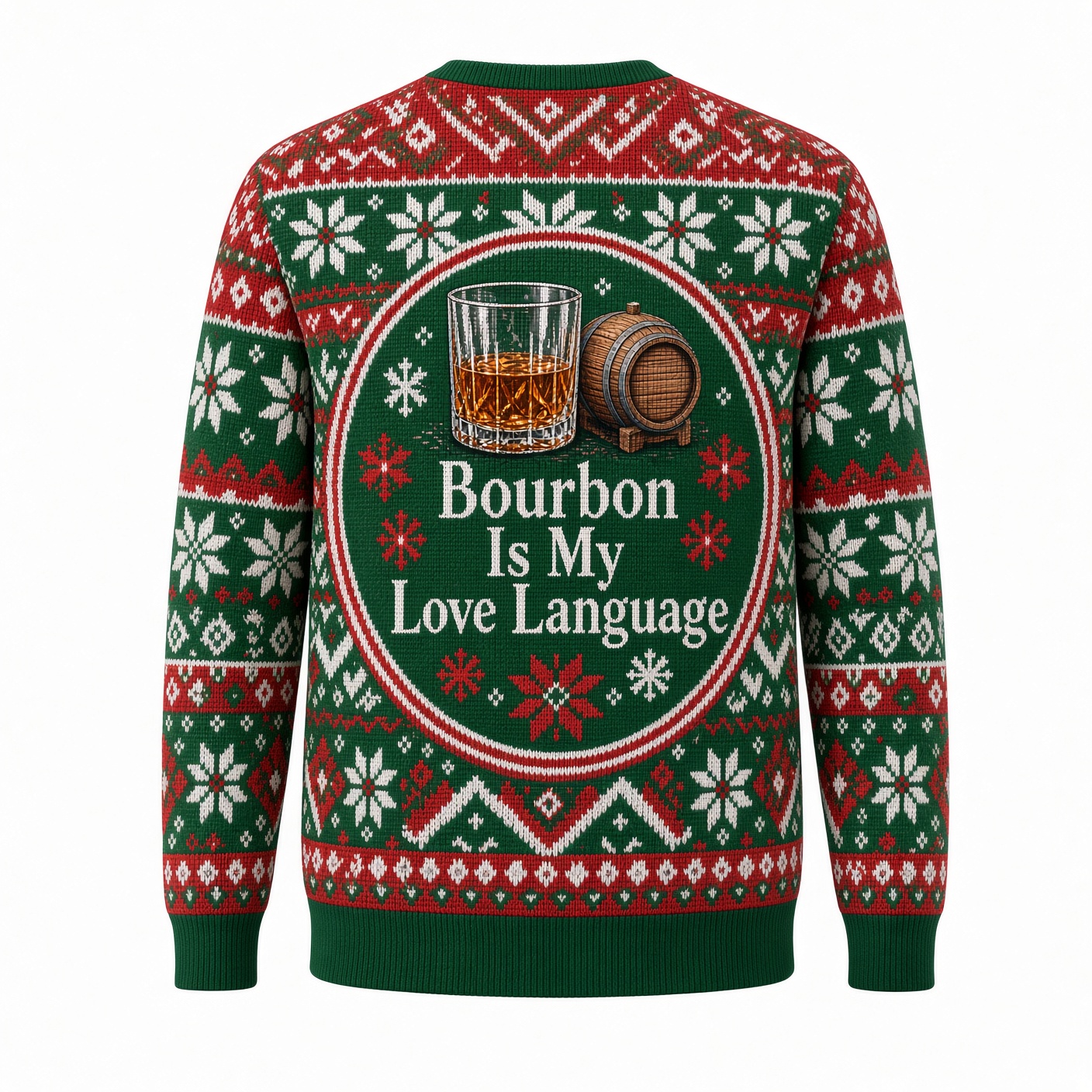 [popular-sweater:PX-01-05:back] Bourbon Is My Love Language Ugly Christmas Sweatshirt - Back view