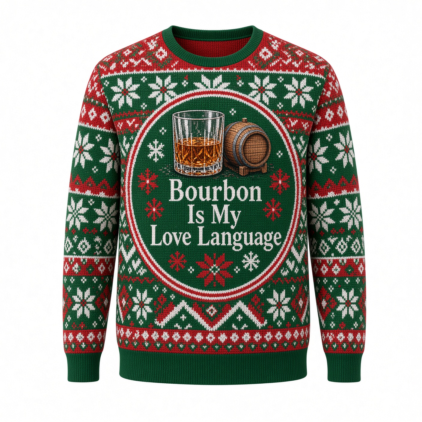 [popular-sweater:PX-01-05:front] Bourbon Is My Love Language Ugly Christmas Sweatshirt - Front view