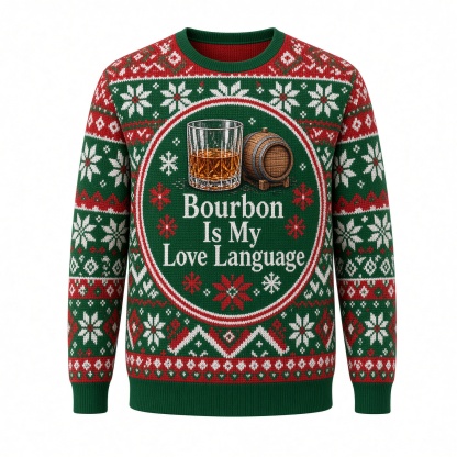 [popular-sweater:PX-01-05:front] Bourbon Is My Love Language Ugly Christmas Sweatshirt - Front view