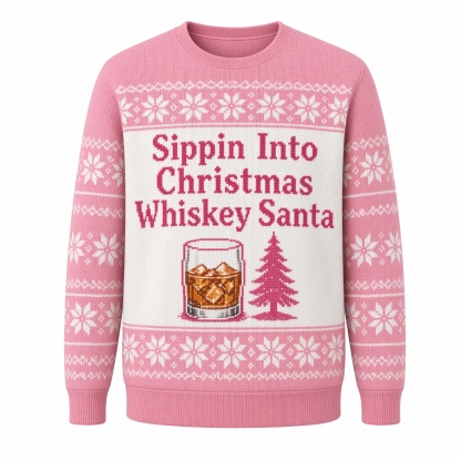 [popular-sweater:PX-01-06:front] Sippin Into Christmas Whiskey Santa Ugly Christmas Sweatshirt - Front view