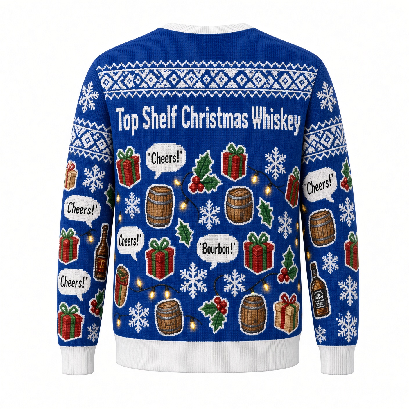 [popular-sweater:PX-01-08:back] Top Shelf Christmas Whiskey Ugly Christmas Sweatshirt - Back view