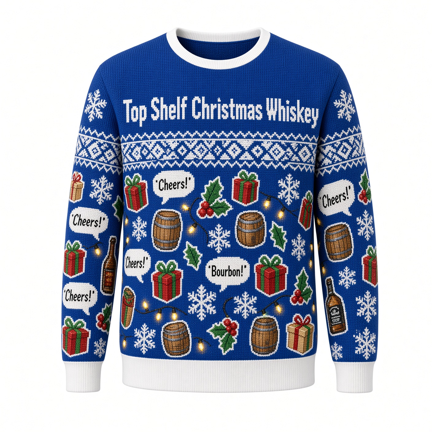 [popular-sweater:PX-01-08:front] Top Shelf Christmas Whiskey Ugly Christmas Sweatshirt - Front view