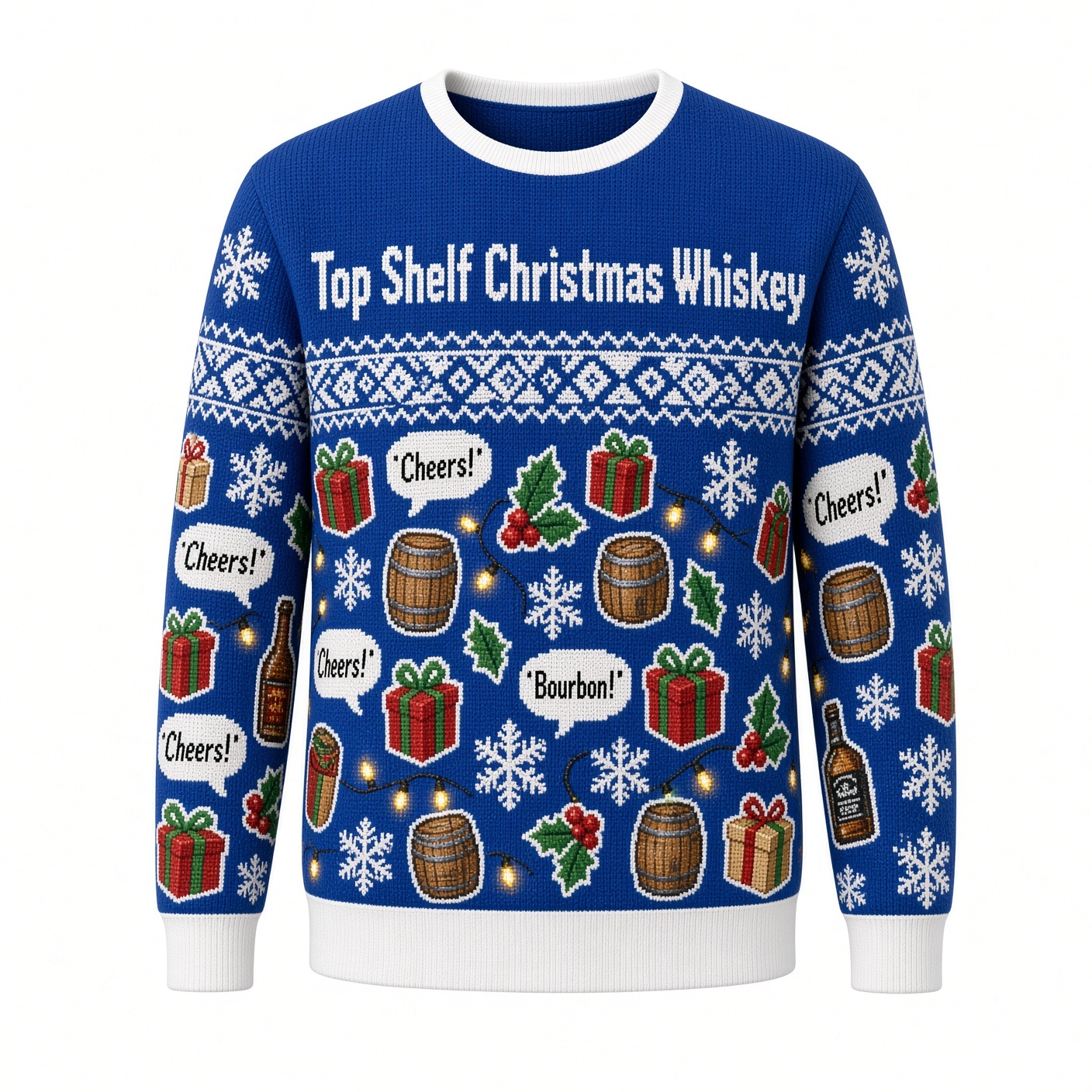[popular-sweater:PX-01-08:front] Top Shelf Christmas Whiskey Ugly Christmas Sweatshirt - Front view