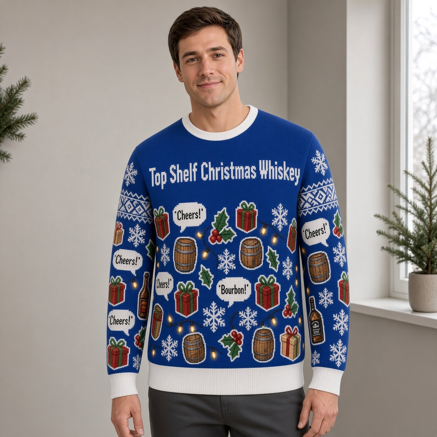 [popular-sweater:PX-01-08:male] Top Shelf Christmas Whiskey Ugly Christmas Sweatshirt - Male view