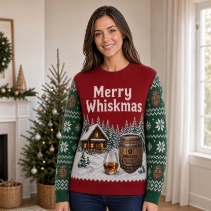 [popular-sweater:PX-01-09:female] Merry Whiskmas Ugly Christmas Sweatshirt - Female view