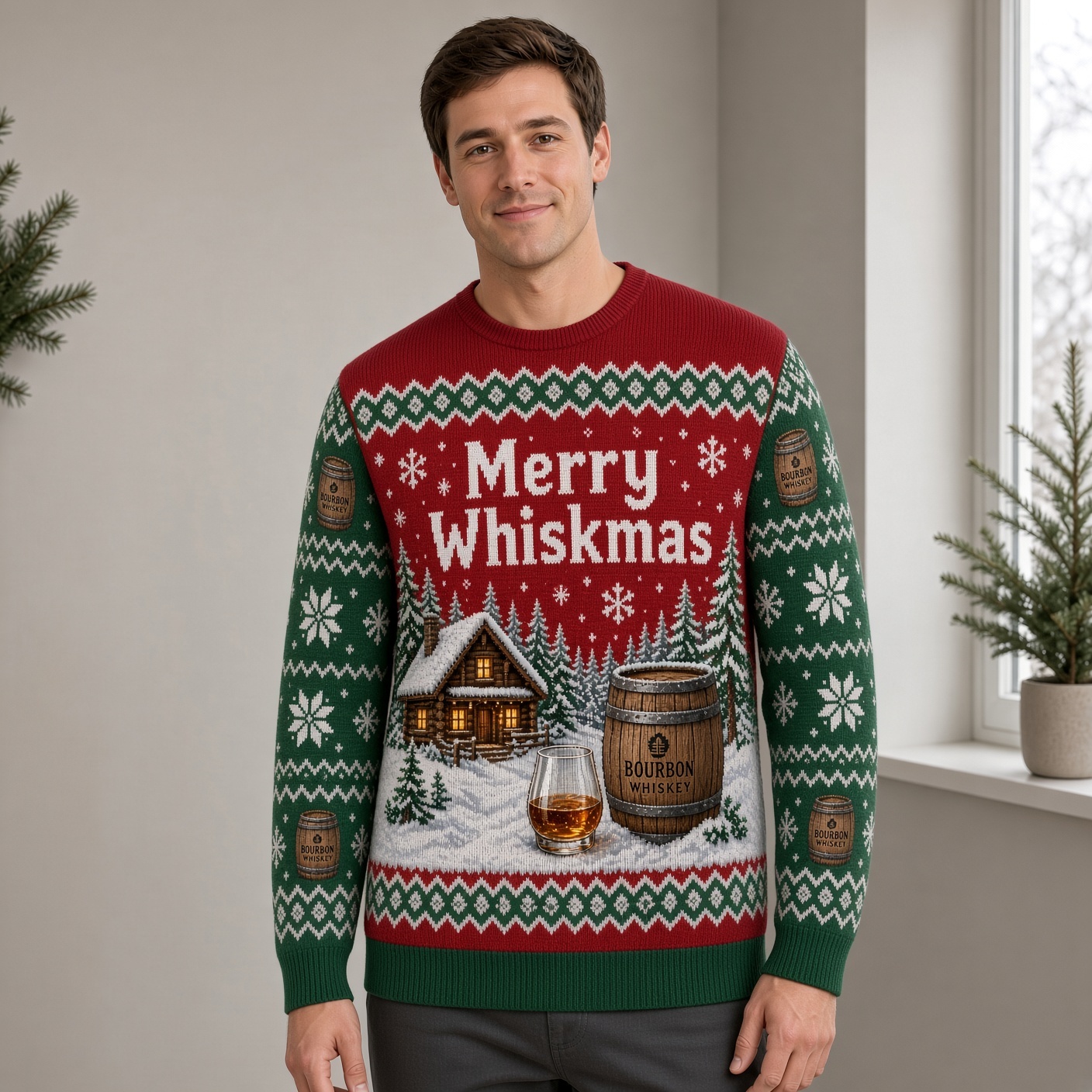 [popular-sweater:PX-01-09:male] Merry Whiskmas Ugly Christmas Sweatshirt - Male view