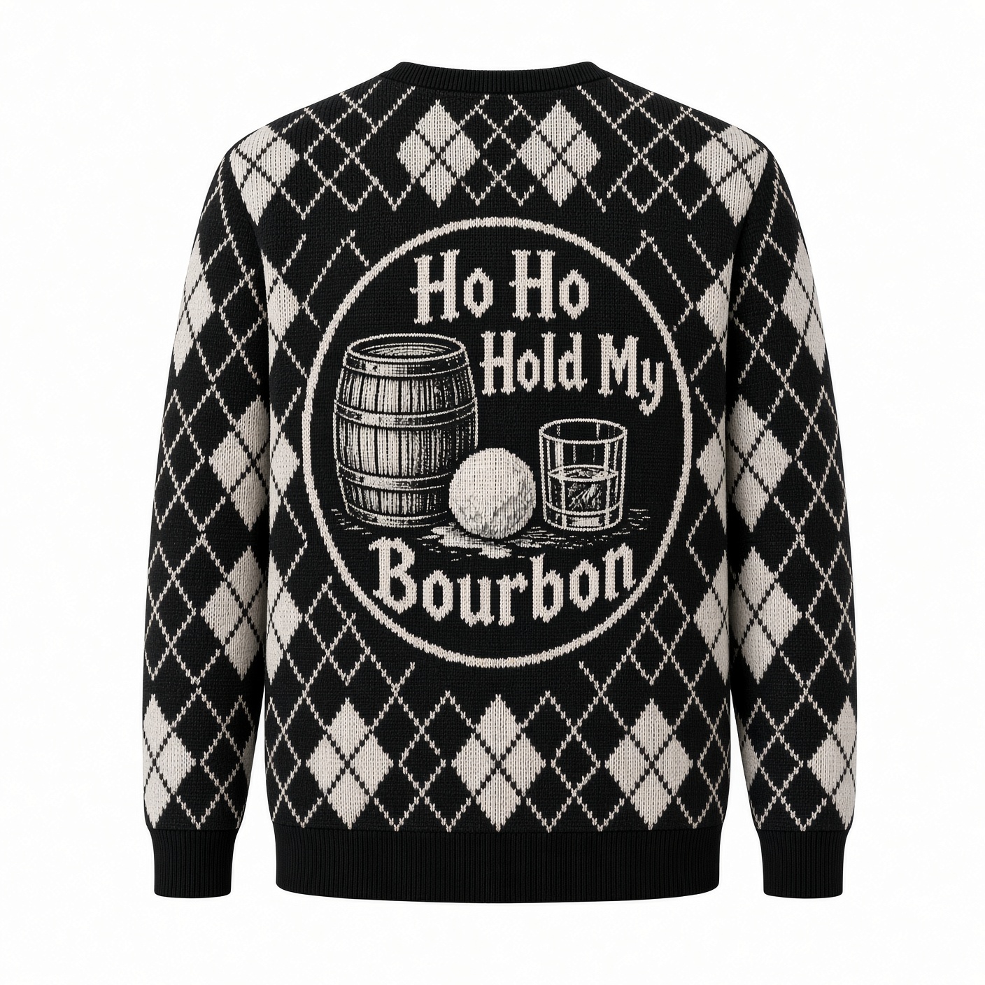 [popular-sweater:PX-01-10:back] Ho Ho Hold My Bourbon Ugly Christmas Sweatshirt - Back view