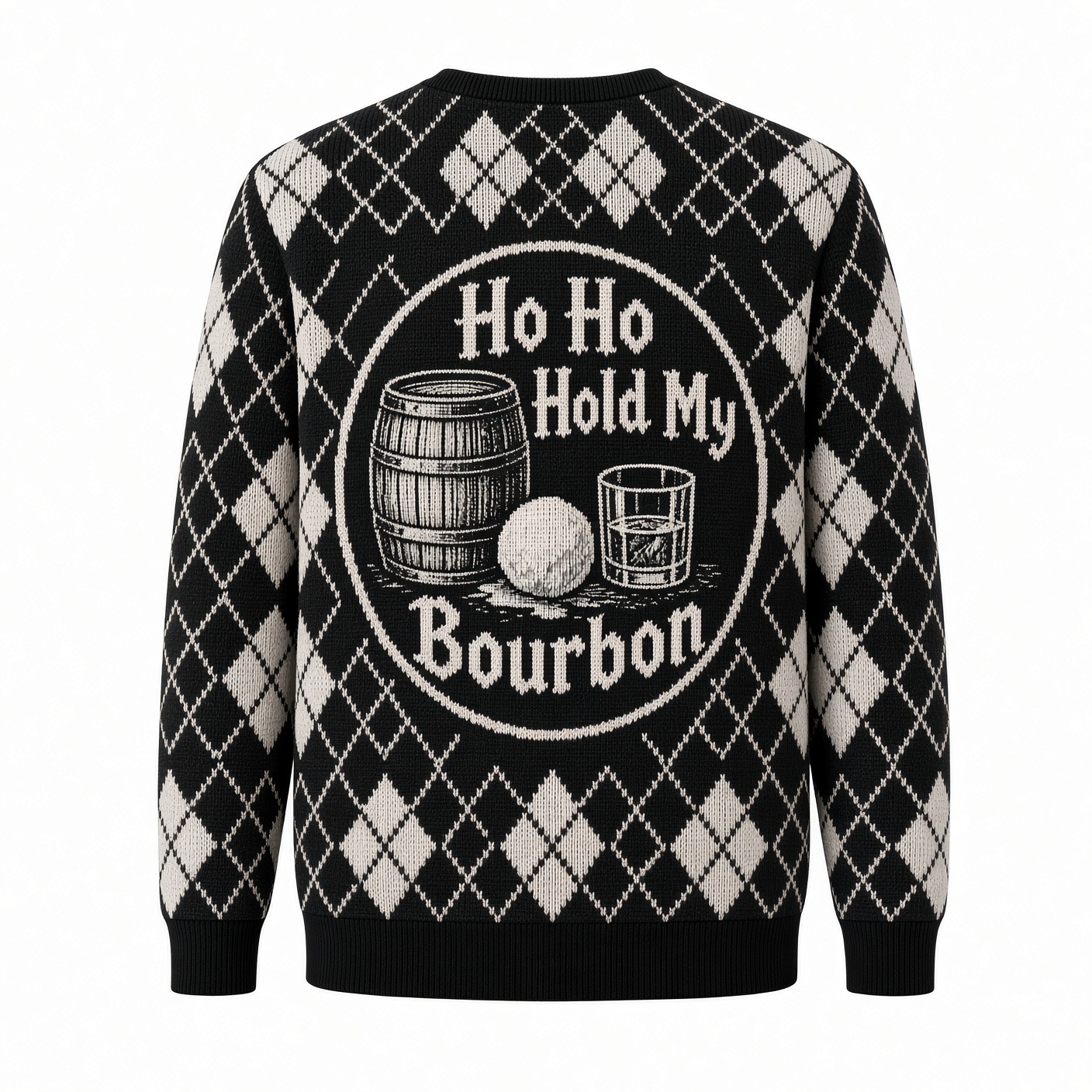 [popular-sweater:PX-01-10:back] Ho Ho Hold My Bourbon Ugly Christmas Sweatshirt - Back view