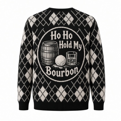 [popular-sweater:PX-01-10:back] Ho Ho Hold My Bourbon Ugly Christmas Sweatshirt - Back view