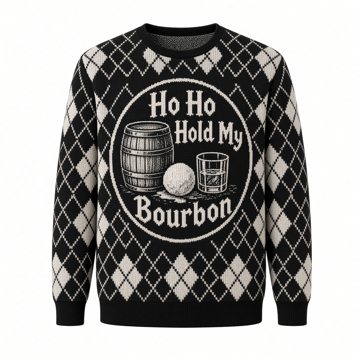 [popular-sweater:PX-01-10:front] Ho Ho Hold My Bourbon Ugly Christmas Sweatshirt - Front view