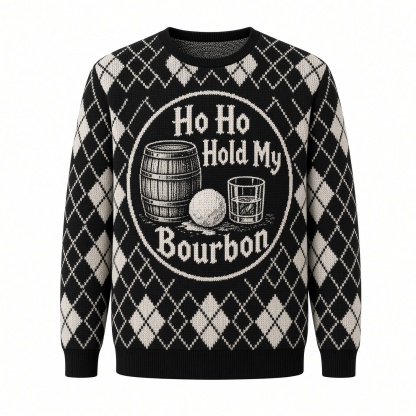 [popular-sweater:PX-01-10:front] Ho Ho Hold My Bourbon Ugly Christmas Sweatshirt - Front view