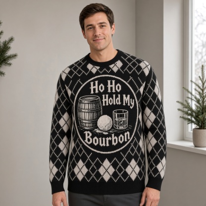 [popular-sweater:PX-01-10:male] Ho Ho Hold My Bourbon Ugly Christmas Sweatshirt - Male view