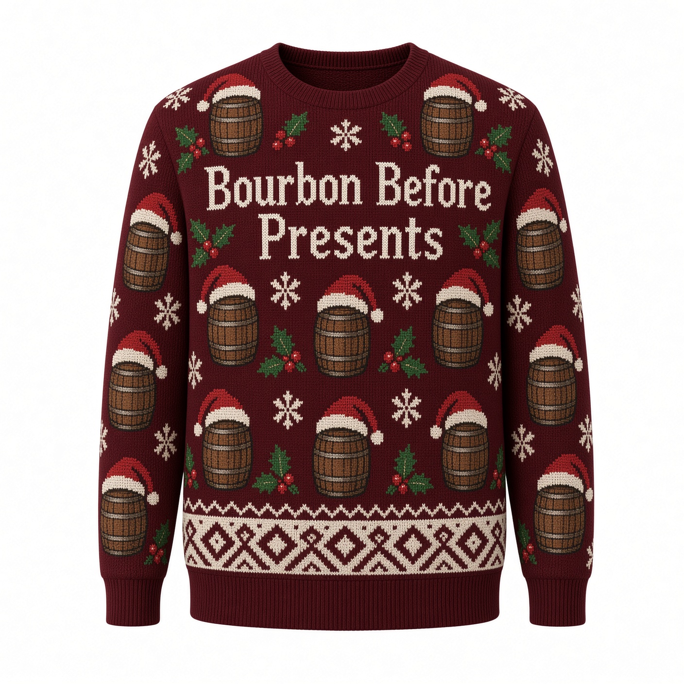 [popular-sweater:PX-01-12:front] Bourbon Before Presents Ugly Christmas Sweatshirt - Front view