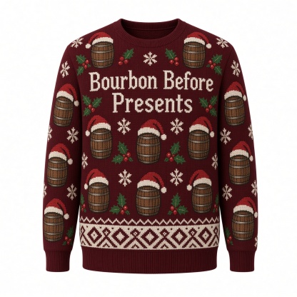 [popular-sweater:PX-01-12:front] Bourbon Before Presents Ugly Christmas Sweatshirt - Front view