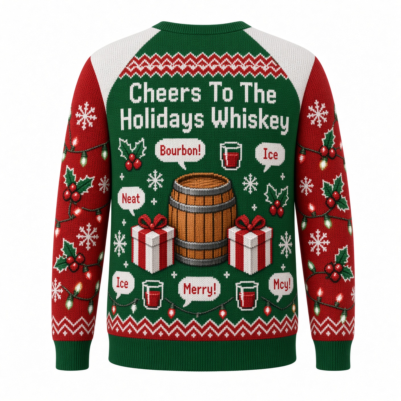[popular-sweater:PX-01-13:back] Cheers To The Holidays Whiskey Ugly Christmas Sweatshirt - Back view