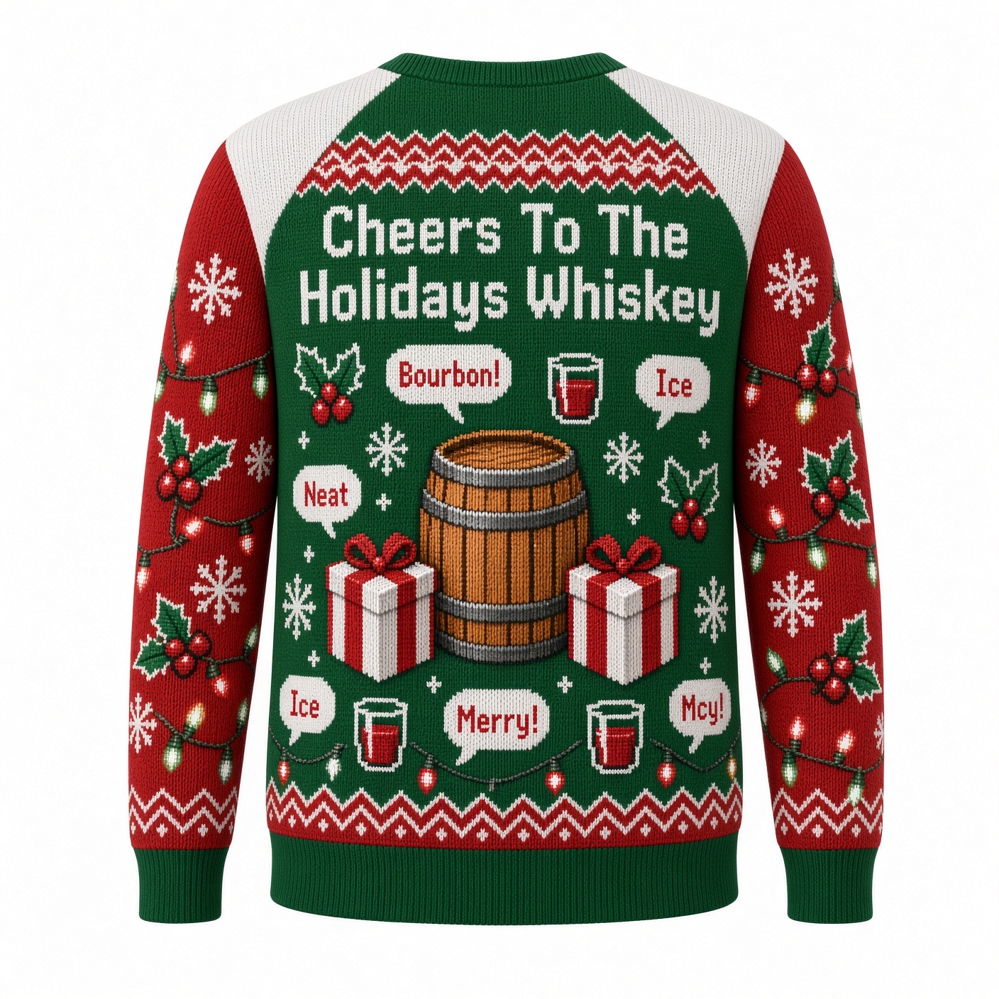 [popular-sweater:PX-01-13:back] Cheers To The Holidays Whiskey Ugly Christmas Sweatshirt - Back view