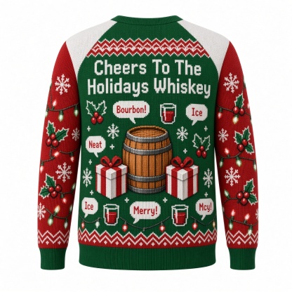 [popular-sweater:PX-01-13:back] Cheers To The Holidays Whiskey Ugly Christmas Sweatshirt - Back view