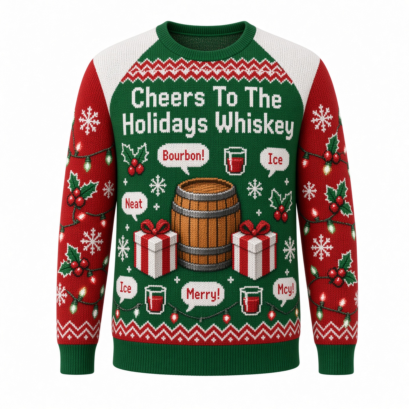 [popular-sweater:PX-01-13:front] Cheers To The Holidays Whiskey Ugly Christmas Sweatshirt - Front view