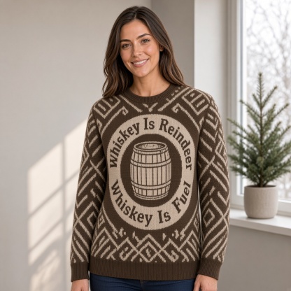 [popular-sweater:PX-01-15:female] Whiskey Is Reindeer Fuel Ugly Christmas Sweatshirt - Female view