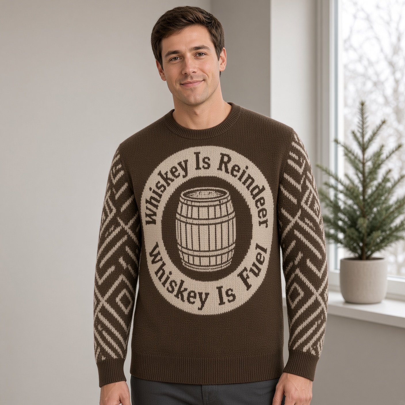 [popular-sweater:PX-01-15:male] Whiskey Is Reindeer Fuel Ugly Christmas Sweatshirt - Male view