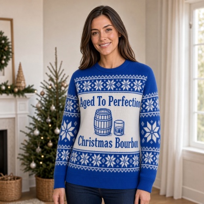 [popular-sweater:PX-01-16:female] Aged To Perfection Christmas Bourbon Ugly Christmas Sweatshirt - Female view