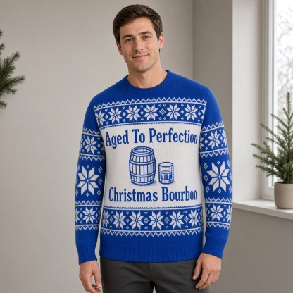 [popular-sweater:PX-01-16:male] Aged To Perfection Christmas Bourbon Ugly Christmas Sweatshirt - Male view