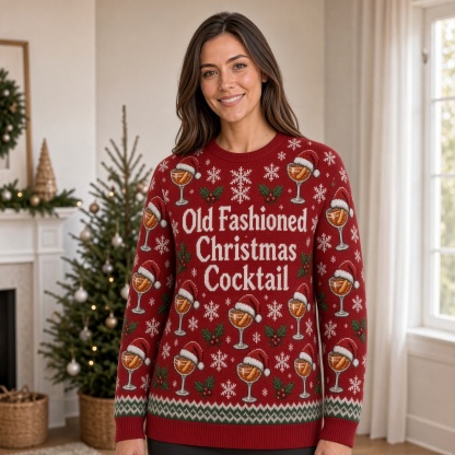 [popular-sweater:PX-01-17:female] Old Fashioned Christmas Cocktail Ugly Christmas Sweatshirt - Female view