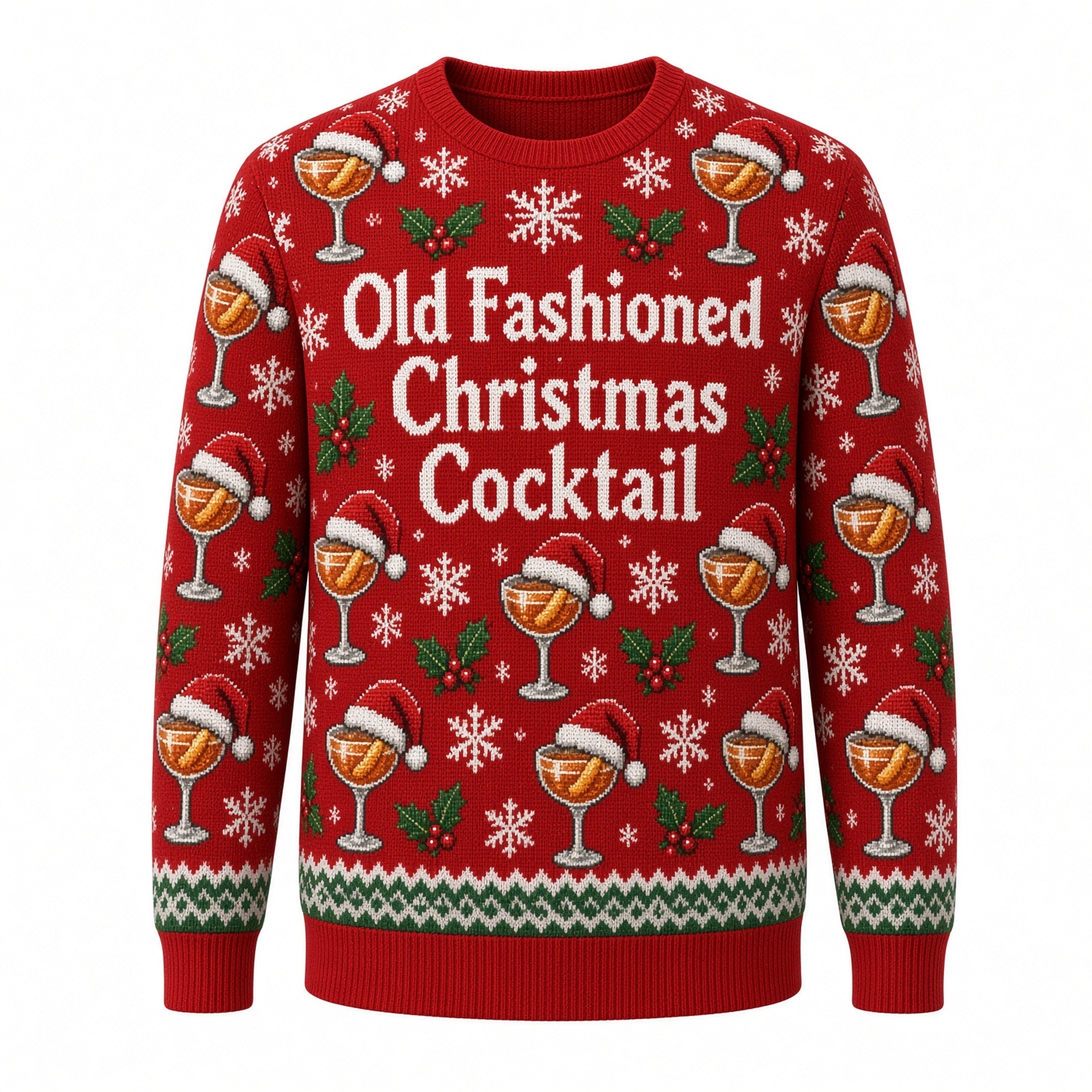[popular-sweater:PX-01-17:front] Old Fashioned Christmas Cocktail Ugly Christmas Sweatshirt - Front view