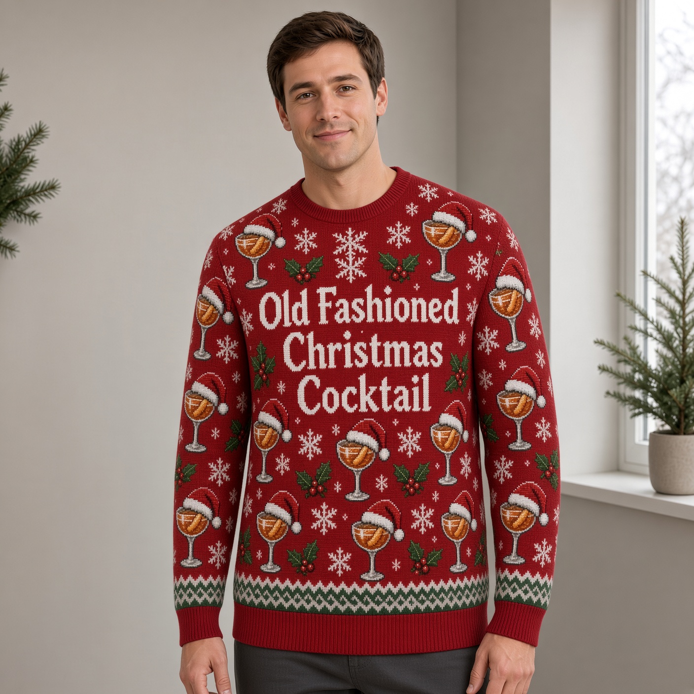[popular-sweater:PX-01-17:male] Old Fashioned Christmas Cocktail Ugly Christmas Sweatshirt - Male view
