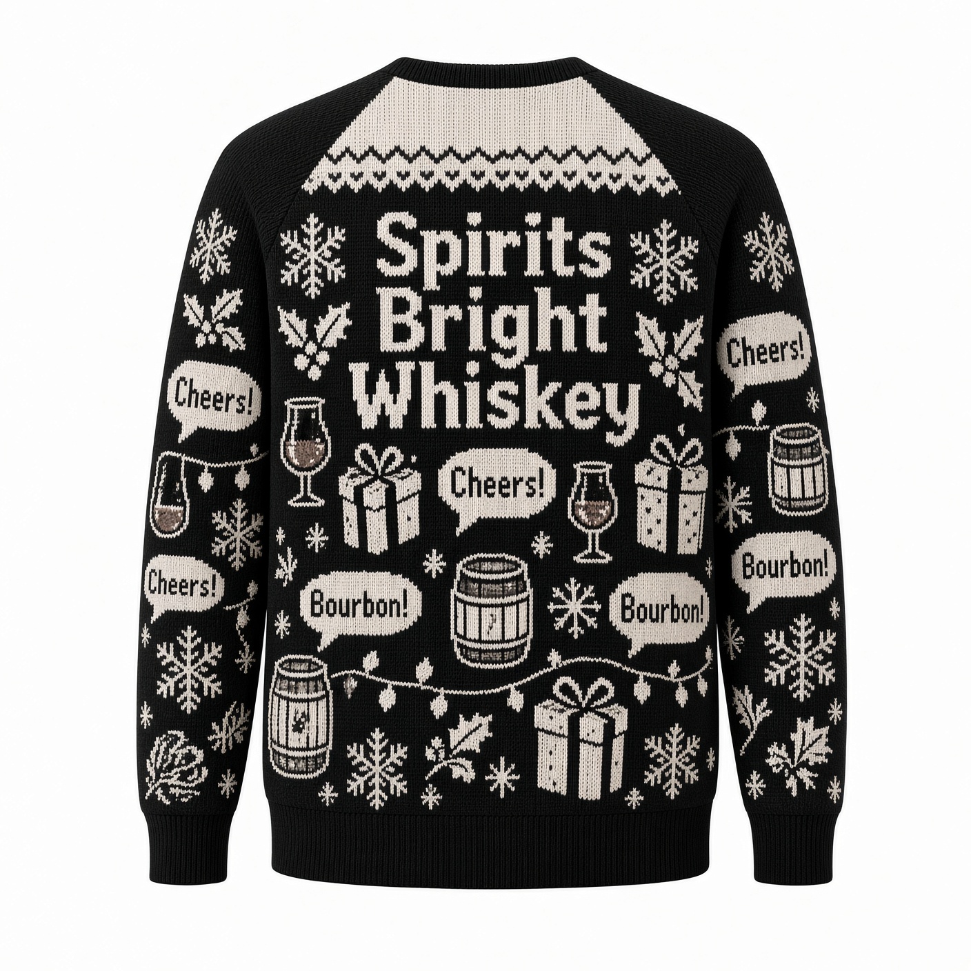 [popular-sweater:PX-01-18:back] Spirits Bright Whiskey Ugly Christmas Sweatshirt - Back view