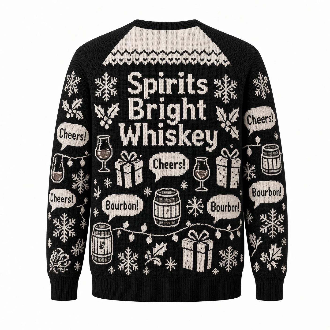 [popular-sweater:PX-01-18:back] Spirits Bright Whiskey Ugly Christmas Sweatshirt - Back view