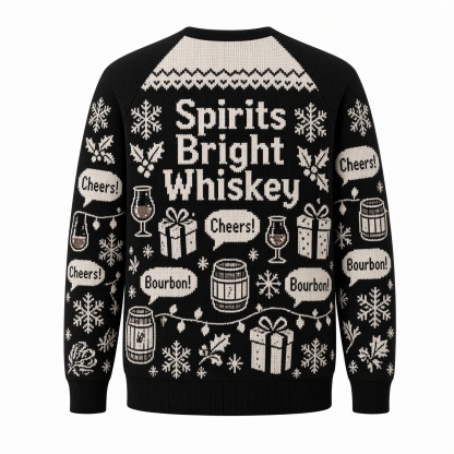 [popular-sweater:PX-01-18:back] Spirits Bright Whiskey Ugly Christmas Sweatshirt - Back view