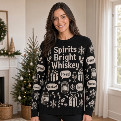 [popular-sweater:PX-01-18:female] Spirits Bright Whiskey Ugly Christmas Sweatshirt - Female view