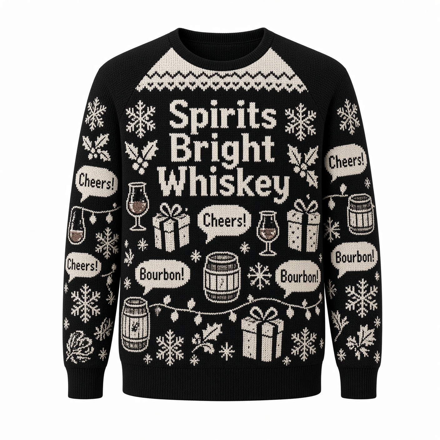 [popular-sweater:PX-01-18:front] Spirits Bright Whiskey Ugly Christmas Sweatshirt - Front view