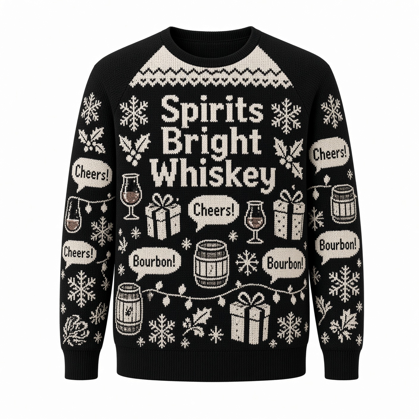 [popular-sweater:PX-01-18:front] Spirits Bright Whiskey Ugly Christmas Sweatshirt - Front view