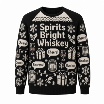 [popular-sweater:PX-01-18:front] Spirits Bright Whiskey Ugly Christmas Sweatshirt - Front view