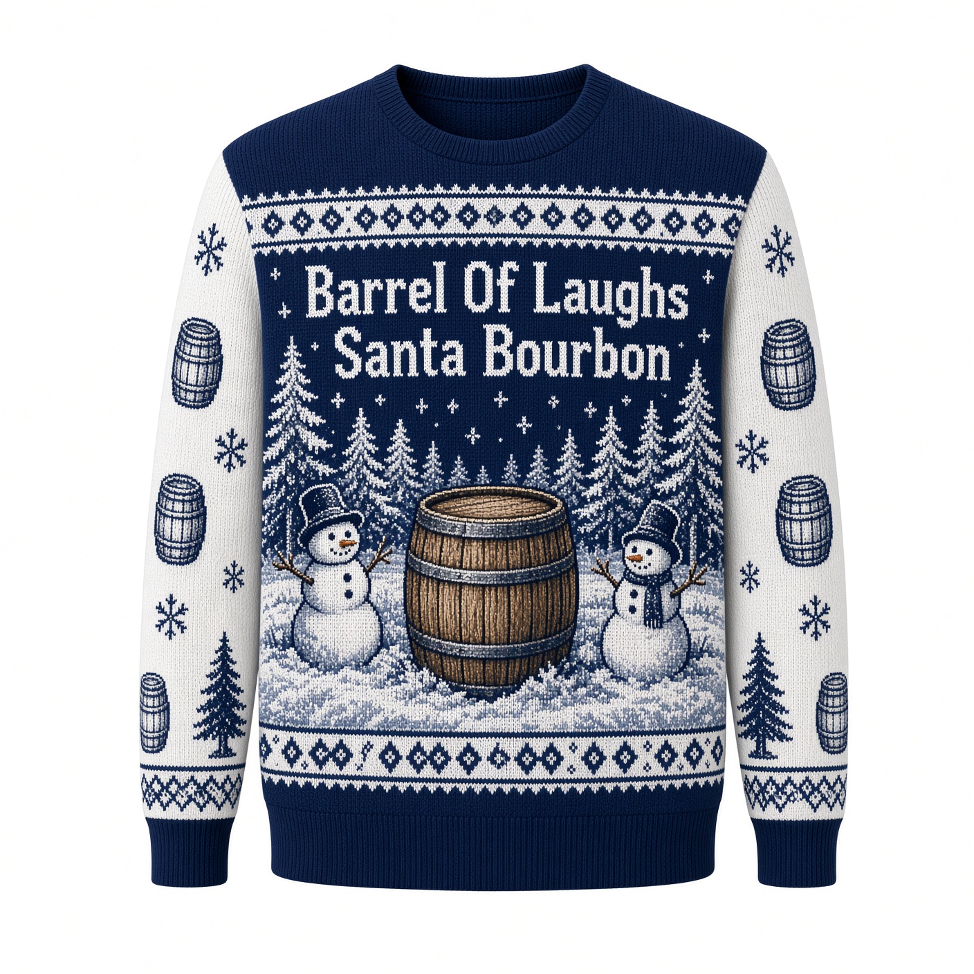[popular-sweater:PX-01-19:front] Barrel Of Laughs Santa Bourbon Ugly Christmas Sweatshirt - Front view