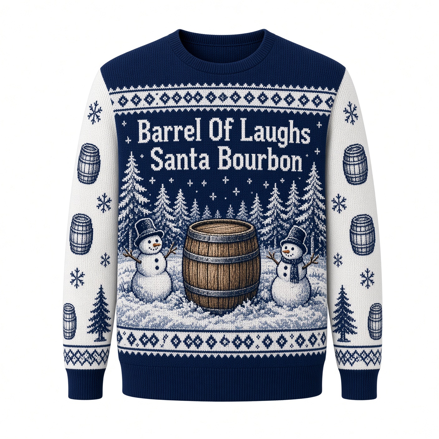 [popular-sweater:PX-01-19:front] Barrel Of Laughs Santa Bourbon Ugly Christmas Sweatshirt - Front view