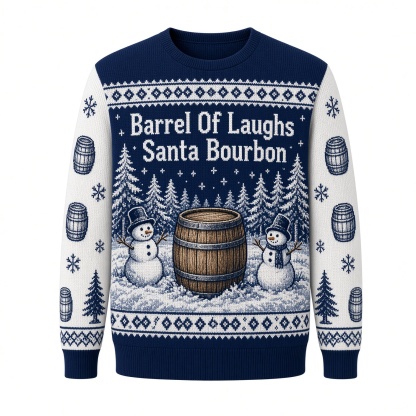 [popular-sweater:PX-01-19:front] Barrel Of Laughs Santa Bourbon Ugly Christmas Sweatshirt - Front view